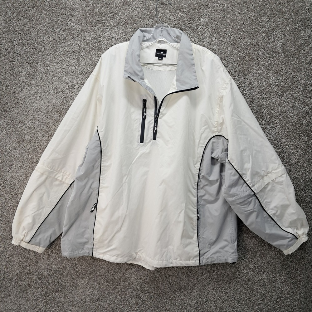 The Weather Co Mens 3XL Windbreaker Pullover Jacket White Gray Zip Off Sleeve